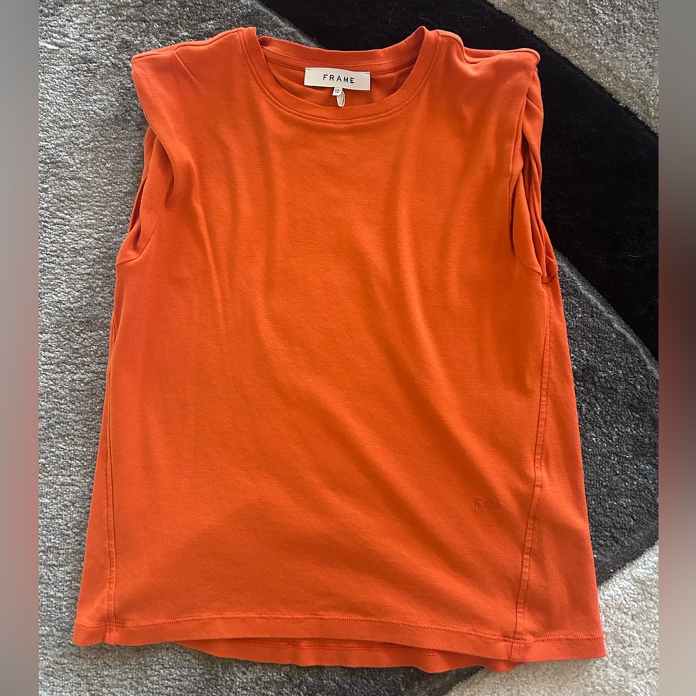 FRAME DENIM ROLLED MUSCLE TANK IN ORANGE